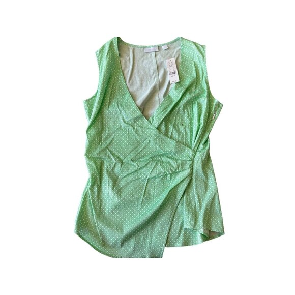 New York & Company Green Polka Dot Wrap Sleeveless Stretch Top S - Picture 1 of 6